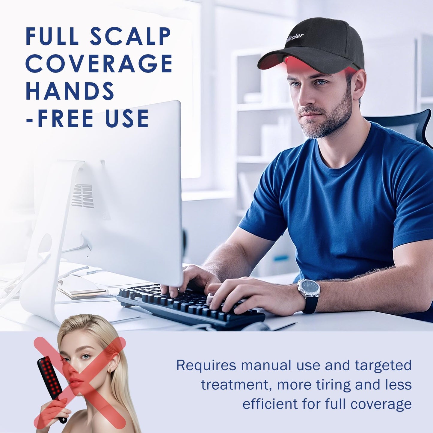 Nicoler Hair Growth Cap with 147 Beads, Laser Cap 650nm with Pulse Mode, Red Light Therapy for Hair Growth for Men & Women, Battery Pack, Black