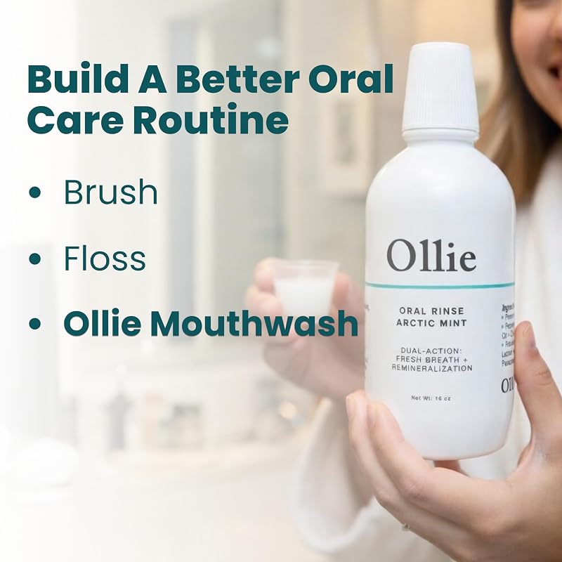 Ollie Arctic Mint Mouthwash 16 Fl Oz, 3% Nano Hydroxyapatite, Alcohol-Free
