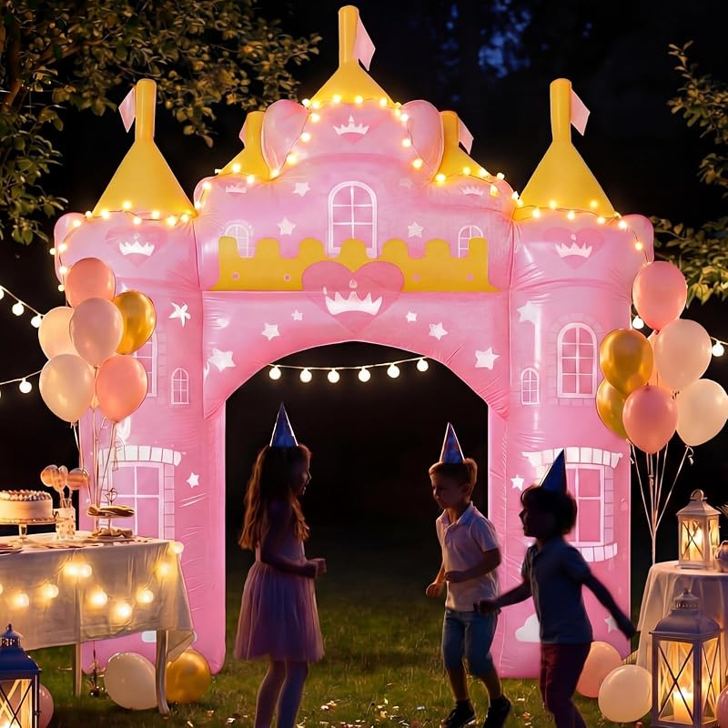 Princess Inflatable Arch 10 ft Pink Castle Outdoor Decor for Birthday Party