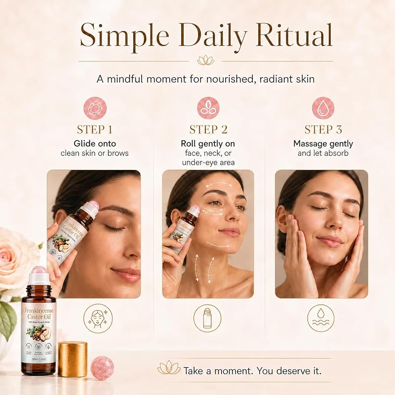 Variation 1: Cold-Pressed Organic Castor Oil & Frankincense Rose Quartz Roll-On, 50 mL