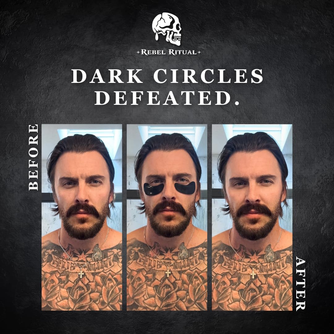 Rebel Ritual Under Eye Patch: men's under eye patch, brightens under eyes, anti-aging, collagen, charcoal, sea moss, Vitamins A, C, E, & K, reduces puffiness, moisturizes, all skin types