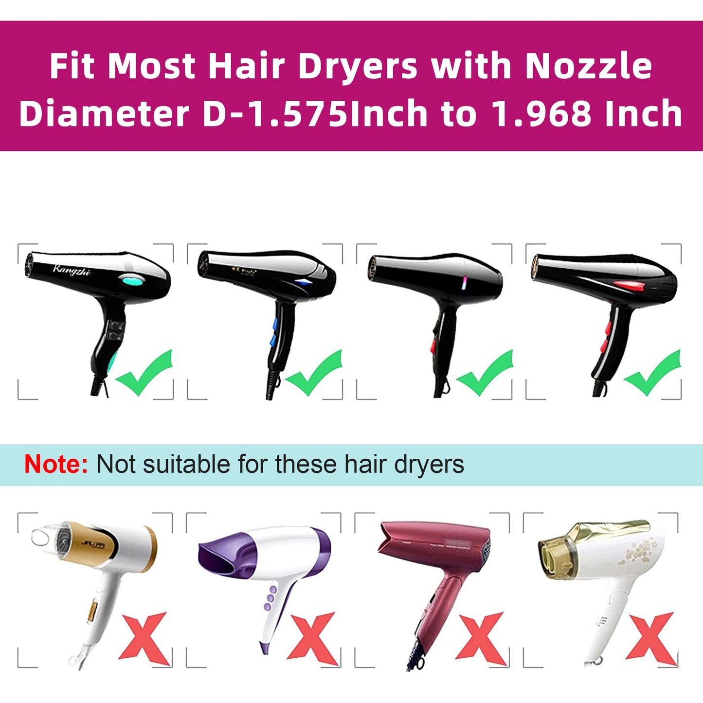 Collapsible Silicone Hair Dryer Diffuser - Travel and Easy Storage - Fit Most Hair Dryers with Nozzle Diameter D-1.575Inch to 1.968 Inch (4-5cm) - Pink