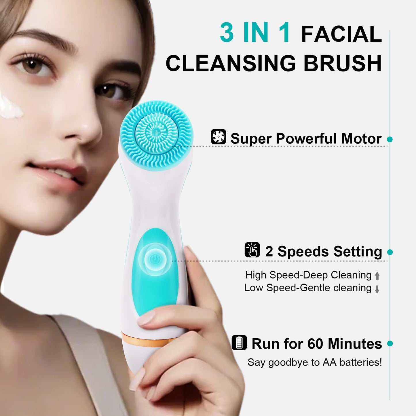Facial Cleansing Brush, Waterproof Dual-Rotation Face Scrubber Exfoliator with 3 Brush Heads and 2 Adjustable Speeds, Rechargeable Exfoliating Face Brushes for Cleansing and Skin Care (Blue)
