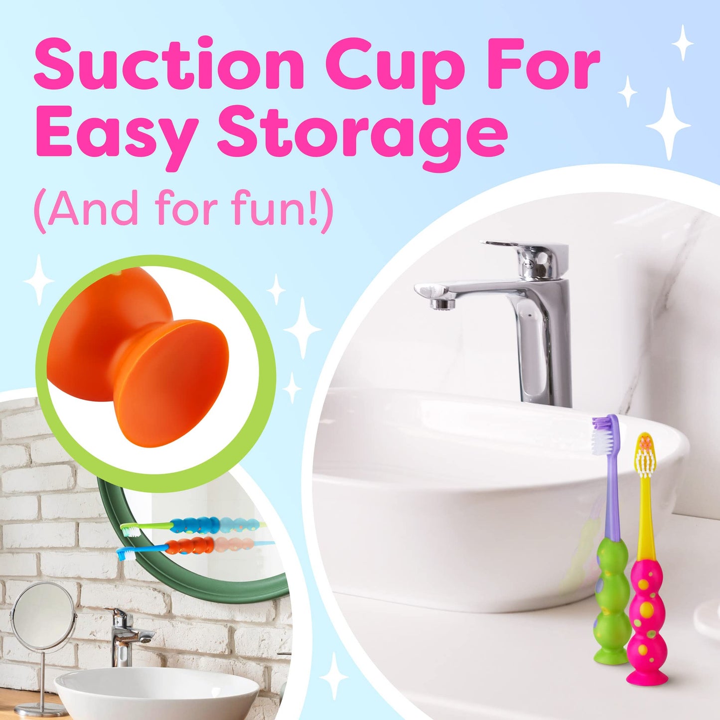 Kids Toothbrush 4 Pack - Soft Bristles with Suction Cup - Toothbrush Kids, Child Sized Brush Heads, 3-10 Year Old Kid Toothbrush with Easy Storage - Toddler, Girl and Boy Set (4-Pack, Multi-Color)