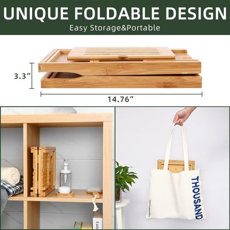 Bathtub Tray, Ohuhu Premium Bamboo Bathtub Caddy Tray Expandable Foldable Bath Tray with Anti-Slip Grips Soap Wine Phone Holder