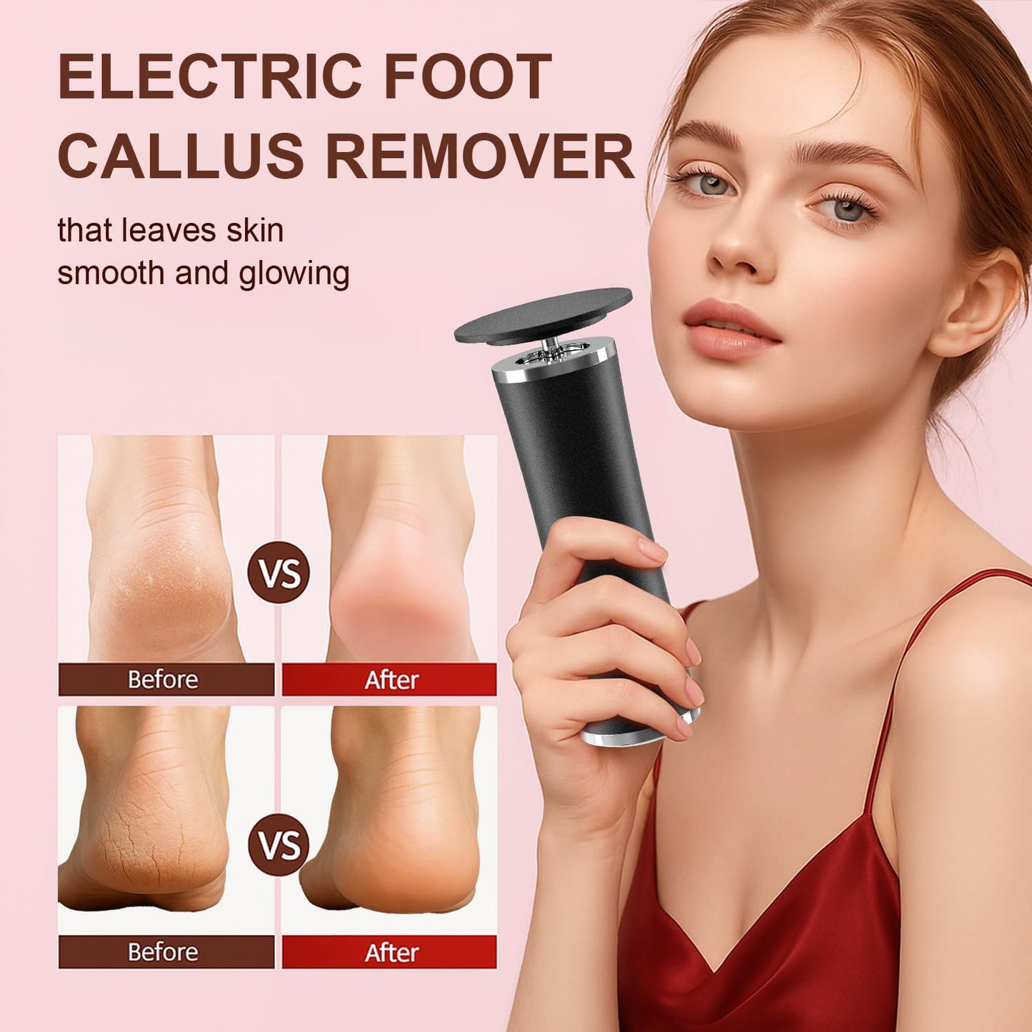 4.8 in Longer Electric Foot Callus Remover, Adjustable Speed Pedicure Tools for Feet with 60 Sanding Pads, Foot Scrubber File, Heel Scraper for Cracked Heels Black
