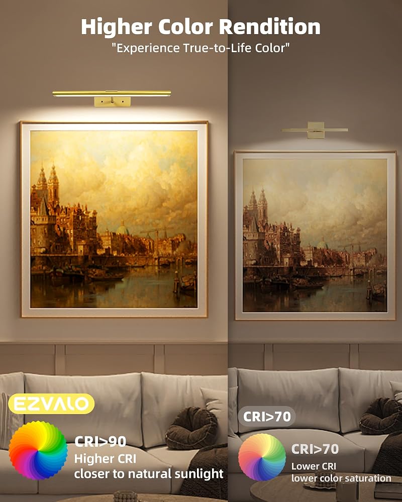 EZVALO 16'' Picture Lights, 4-Pack Rechargeable Wall Art Lights in Gold, 4800mAh Battery
