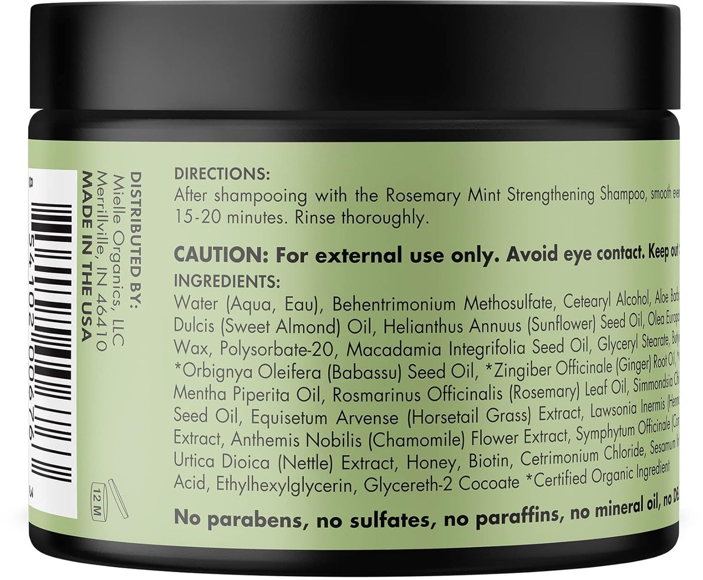 Mielle Organics Rosemary Mint Strengthening Hair Mask for Damaged Hair - Deep Conditioning Treatment Enriched with Biotin, Honey & Coconut Oil - Helps Encourage Longer, Healthier Strands (12 Oz)
