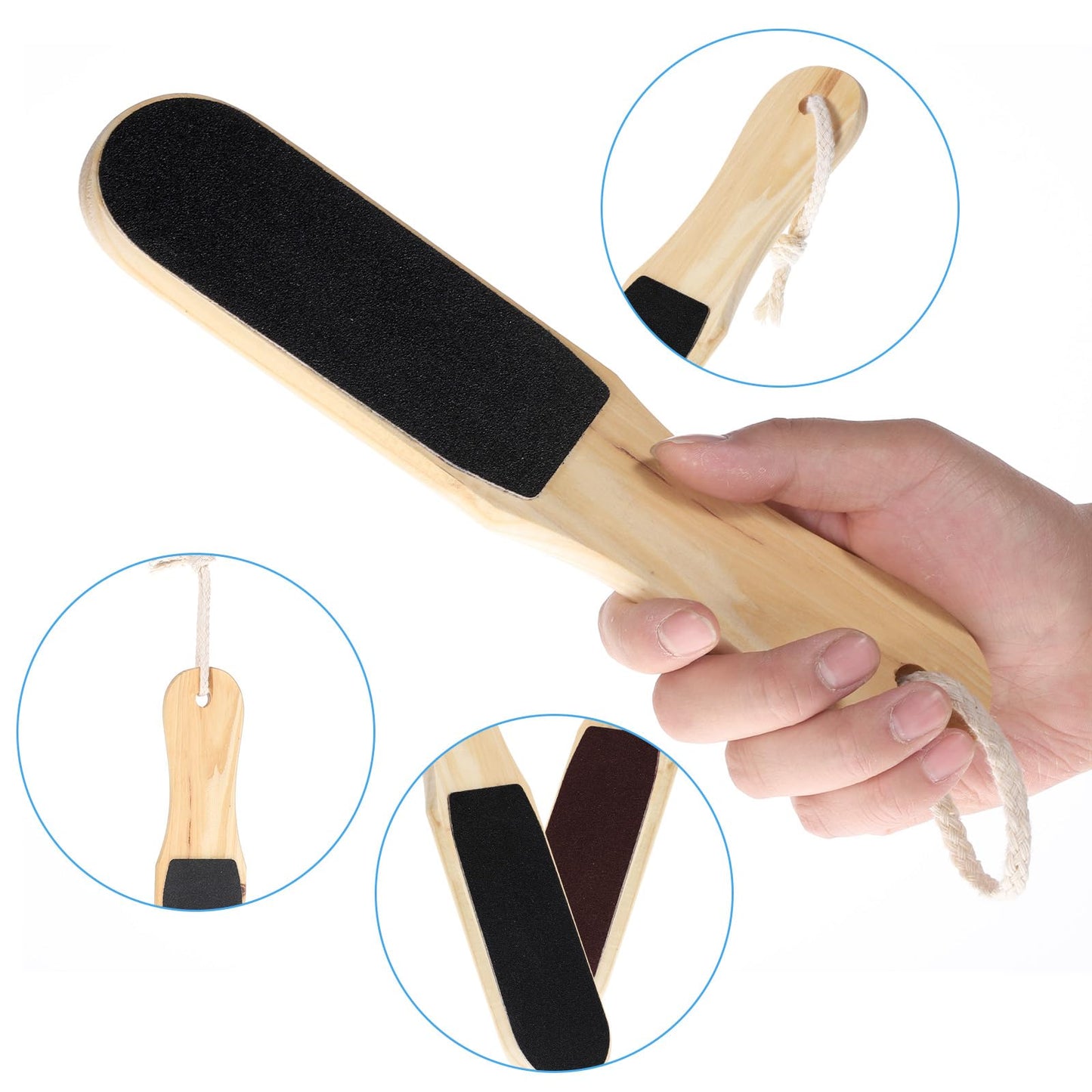 Piriuuo Wooden Heel Scraper for Feet, Foot File for Dead Skin Double-Sided Foot Scrubber with Bamboo Handle Professional Pedicure Tools for Callus, Dry, Hard Skin Removal