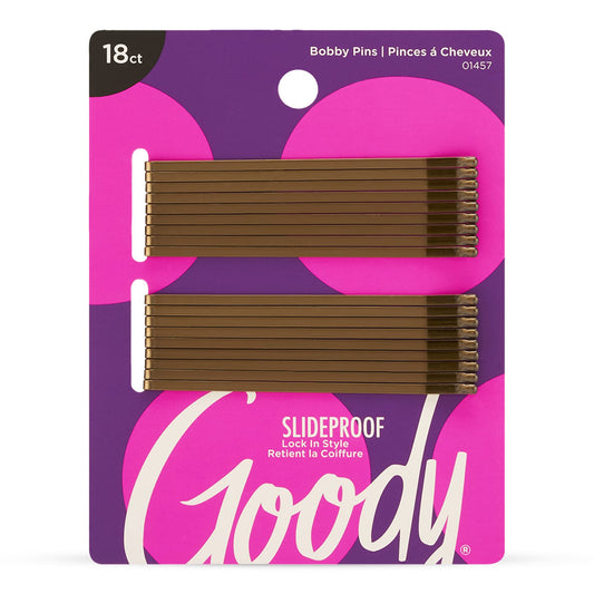 Goody SlideProof Hair Bobby Pins, 18 Count, Brown, Slideproof and Lock-In Place, Suitable for All Hair Types, Pain-Free Accessories for Women, Men, Boys and Girls, All Day Comfort