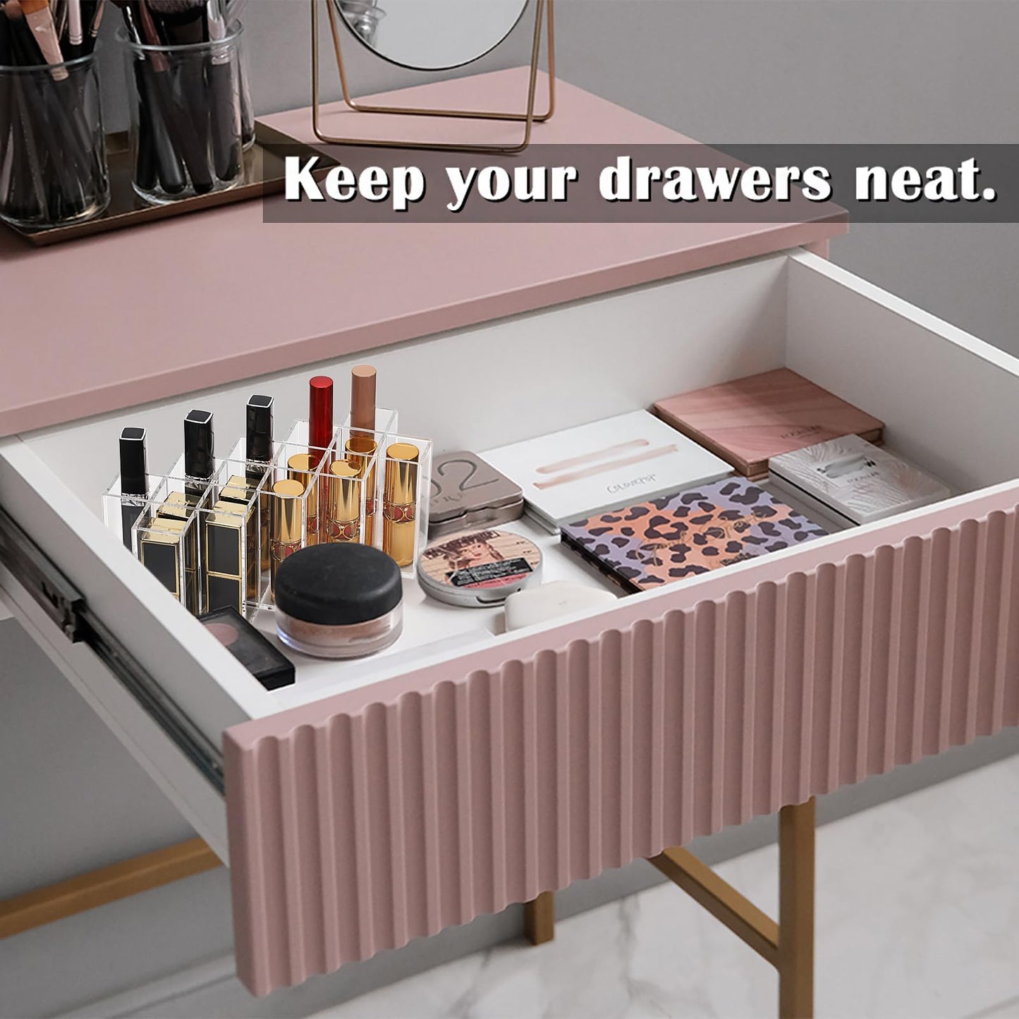 ELLDOO Rollerball Perfume Organizer, 14 Spaces Clear Acrylic Perfume Storage Holder Beauty Scent Holder, Stackable Makeup Lipgloss Lipstick Display Case Lip Gloss Storage Stand