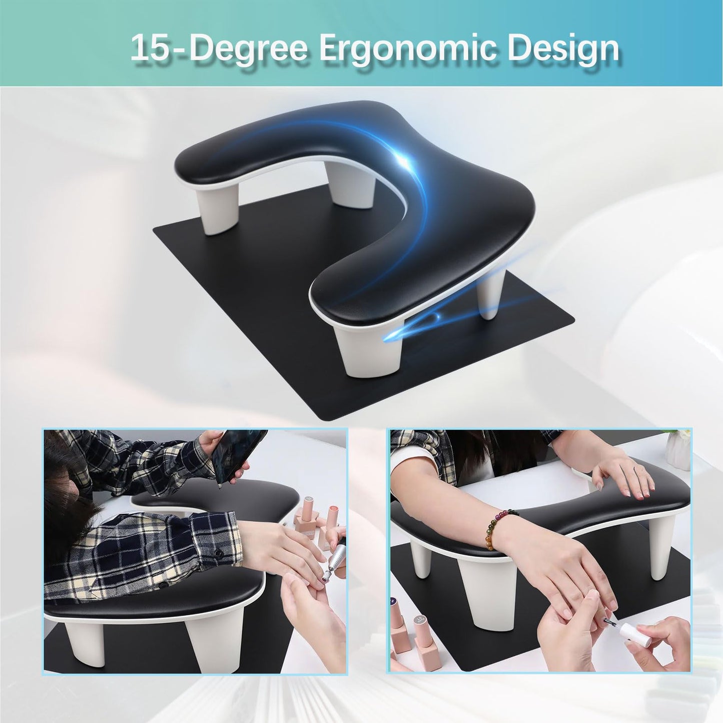 Arm Rest for Nails Tech with Nail Table Mat,U-shaped Manicure Nail Hand Rest Stand Pillow Cushion,Nail Supplies for Nail Techs(Black)