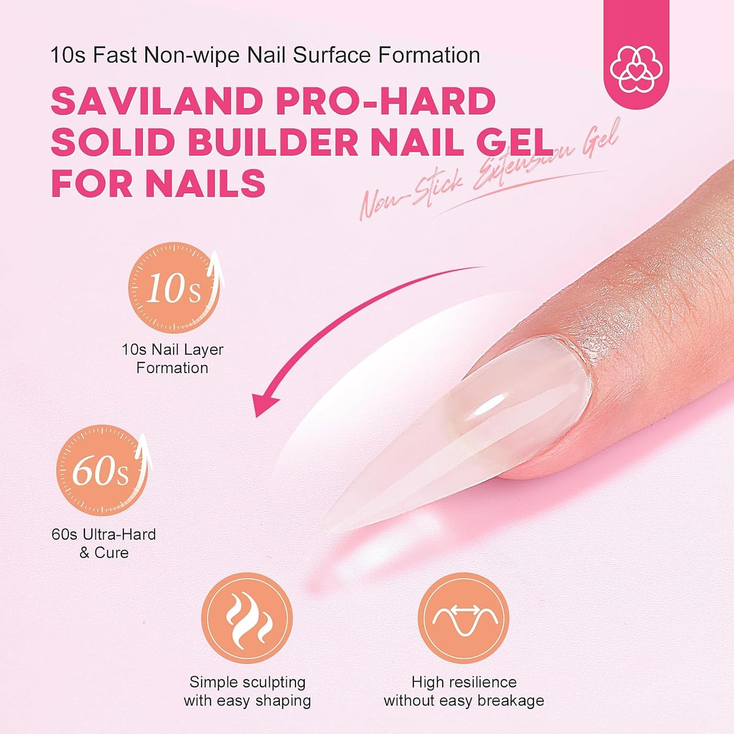 Builder Nail Gel Kit - 4 Colors (Clear, Nude, White, Pink) for Nail Extensions & 3D Sculpting - Long-Lasting Non-Sticky Hard Gel with Chrome Powder