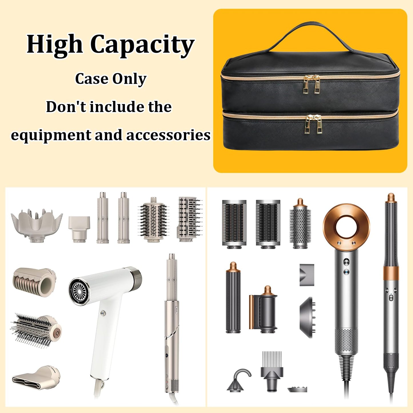 Sambois Travel Carrying Case for Shark Flex Style, Double Layer Storage Case for Shark SpeedStyle Hair Dryer Attachments, Waterproof PU Leather Organizer Bag for Shark Flexstyle Airwrap Styler (Black)