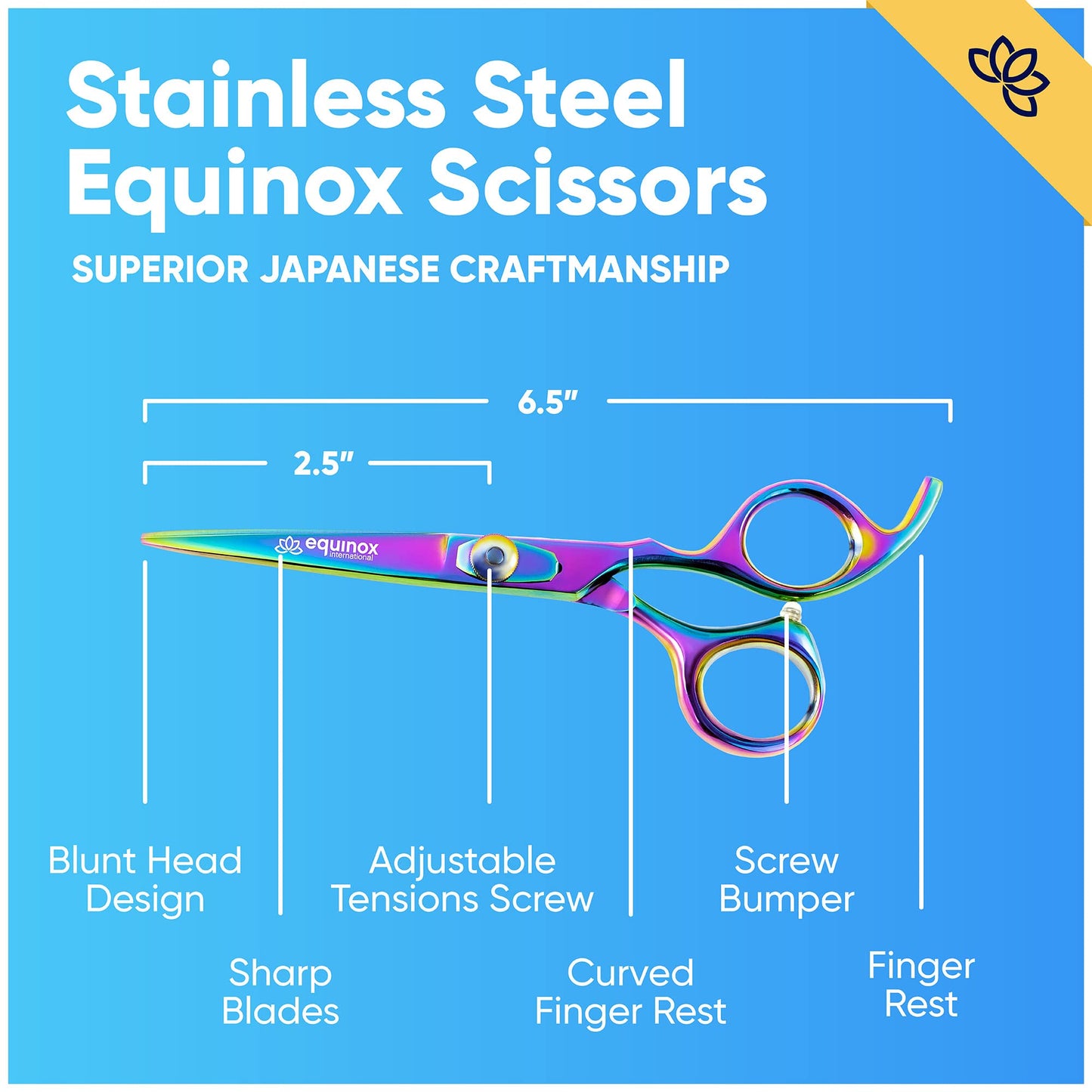 Equinox Razor Edge Series Professional Hair Scissors - 6.5” Premium Japanese Stainless Steel Hair Cutting Scissors, Hair Shears, Hair Razors for Hair Cutting, Barber Accessories & Hair Salon Supplies