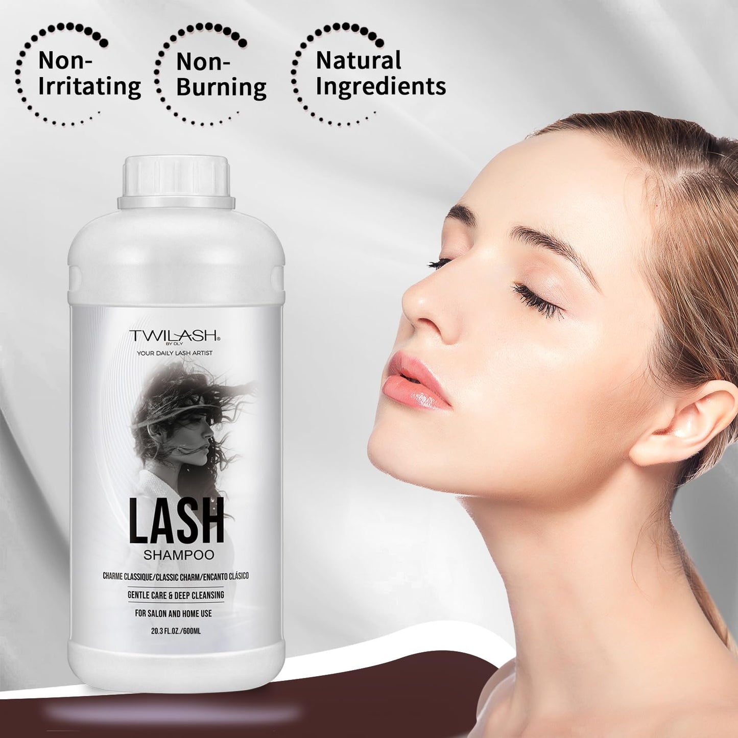 600ml Lash Shampoo Bulk, Eyelash Extensions Cleanser for Extensions, Safe Makeup Remover, Non-irritating or Burning Formula Eyelid Foaming Cleanser for Professional Salon and Home Use (Classic Charm)