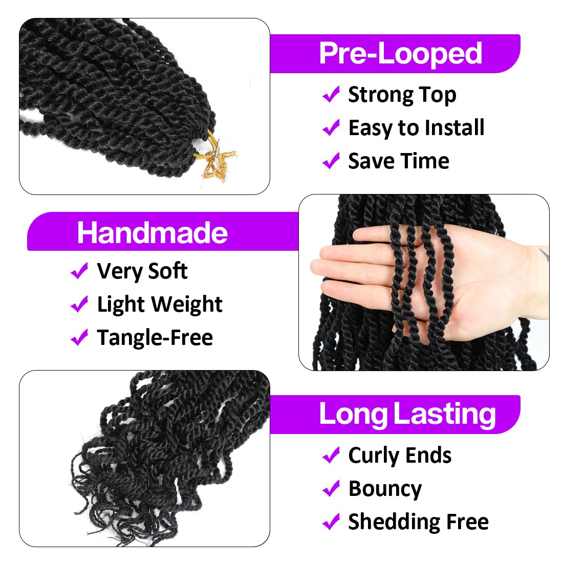 Fayasu Senegalese Twist Crochet Hair 8 Packs Black Pre Looped Short Crochet Braids Pre Twisted Small Twist with Curly Ends Synthetic Braiding Hair for Women（12Inch Pack of 8),1B)