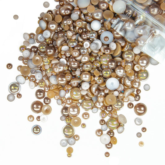 qiipii 51g Half Round Pearls for Crafting Light Brown Dark Brown Ab Set Colorful 4-10mm Mix Sizes Flatback Beads Charms for Nails Face Eyes Makeup Tumblers Bottles Mugs DIY Crafts Clothes Shoes Phones