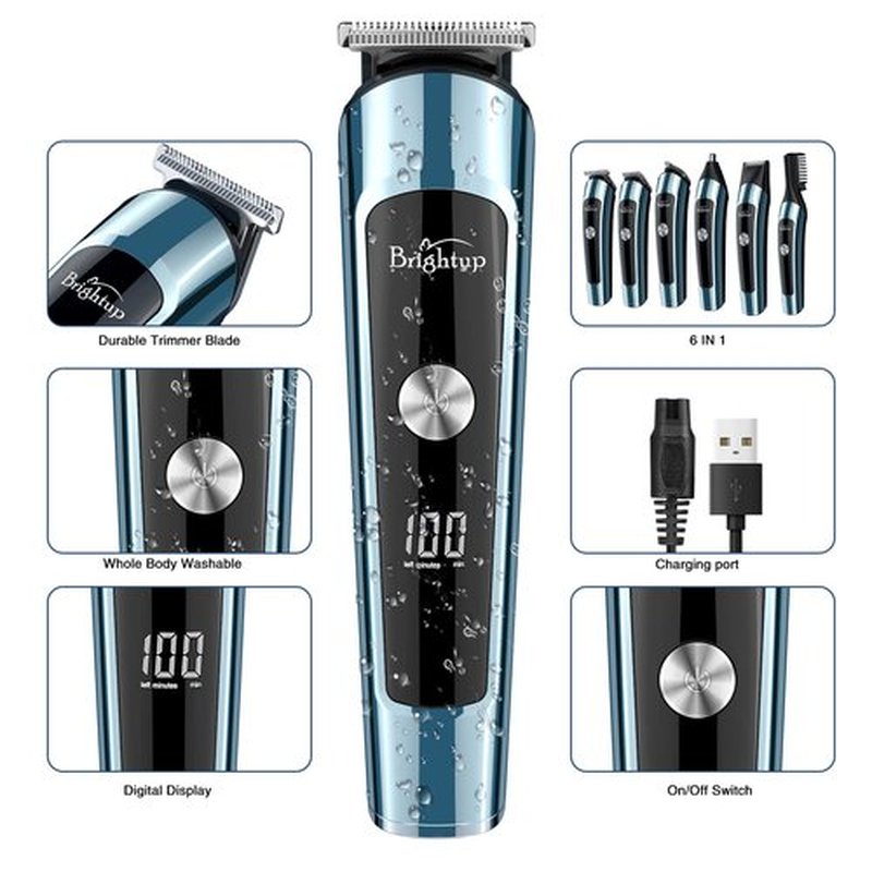 Brightup Beard Trimmer for Men, IPX7 Waterproof Mens Grooming Kit with Cordless Hair Clippers, Electric Razor with LED Display, Shavers for Mustache, Body, Face, Ear, Nose Hair Trimmer, Gifts for Men