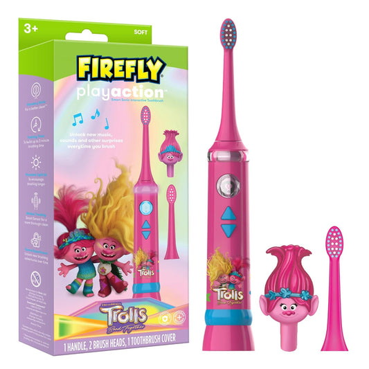 Interactive Sonic Toothbrush Kit for Kids - FIREFLY Play Action Trolls with Lights, Music & Games