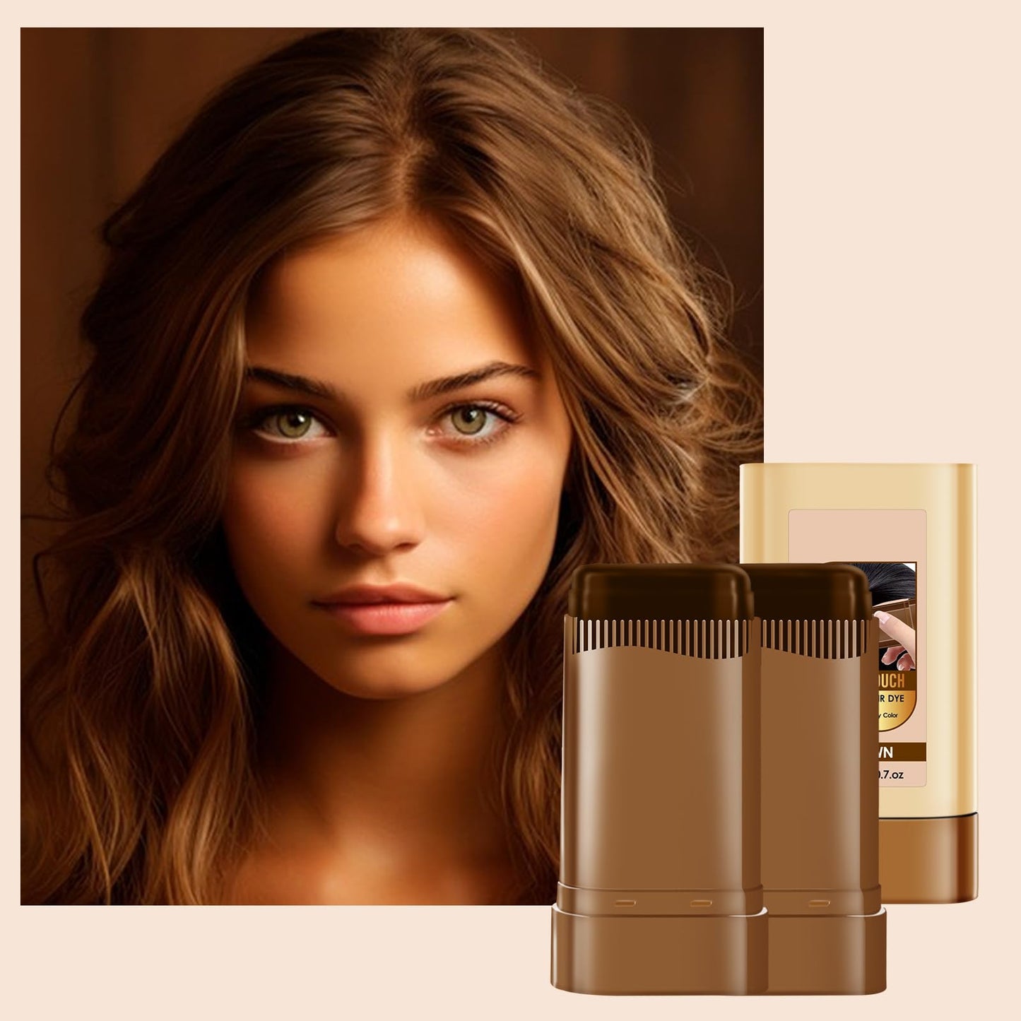 Hair Color Stick, Hair Dye Stick for Gray Hair, Waterproof and Sweat-proof, Even and Effective Coverage, Easy to Use, Gentle Formula, 20g*2(Brown)