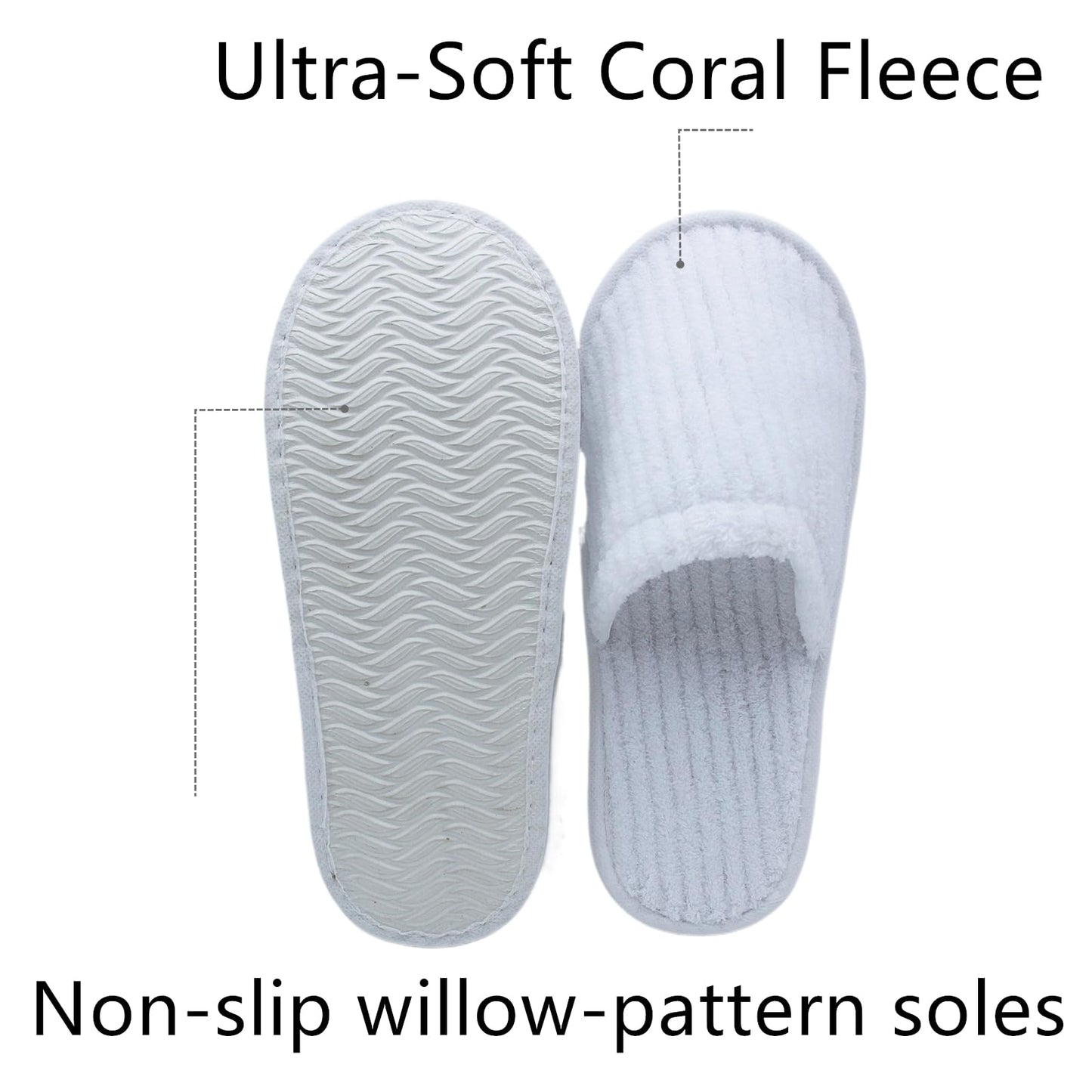 Zentriqlla 20 Pairs White Disposable Slippers, SPA Hotel Slipper for Women and Men, Closed Toe Soft Coral Fleece Slippers for Guests, Non-Slip Slipper for Travel Home Salon