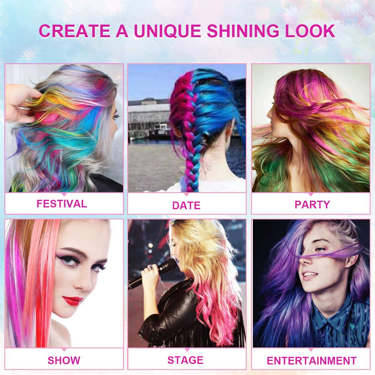 Hair Chalk Stick Set, Halloween Christmas Birthday Cosplay and DIY, Non-toxic Temporary Washable Hair Color Chalk Girls Boys Teen Kids Gift, 12 Colors