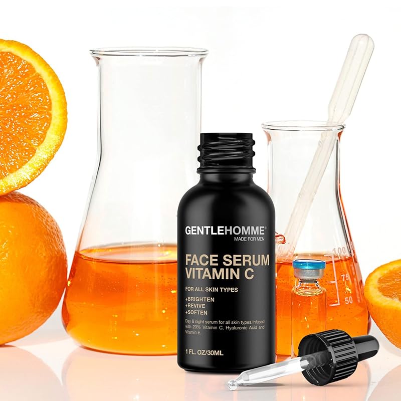 Vitamin C Face Serum for Men – 20% Vitamin C with Hyaluronic Acid & Vitamin E, Day & Night, 1oz