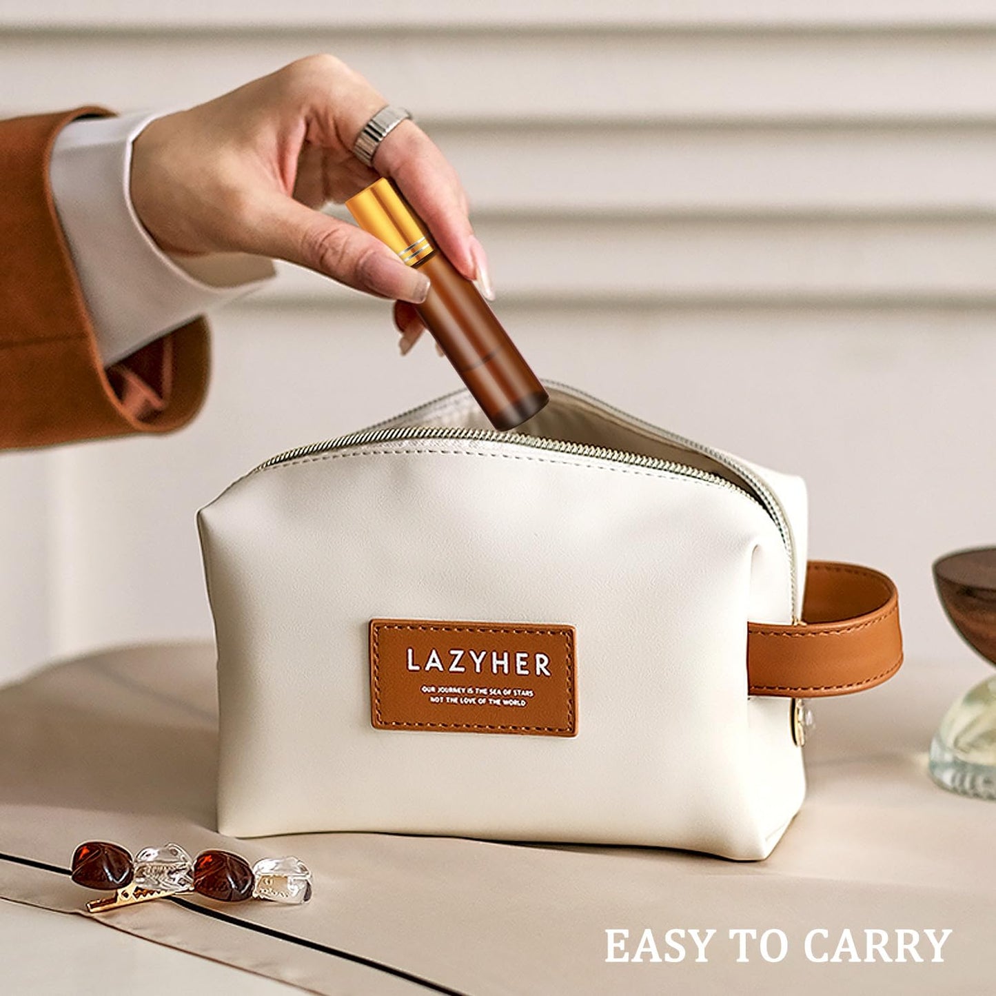 4 Pack, Essential Oil Roller Bottles, Amber Glass Roller Balls for Essential Oils, 10ml Empty Rollerball Bottles for Travel Refillable Roll on Perfume Bottles with Caps