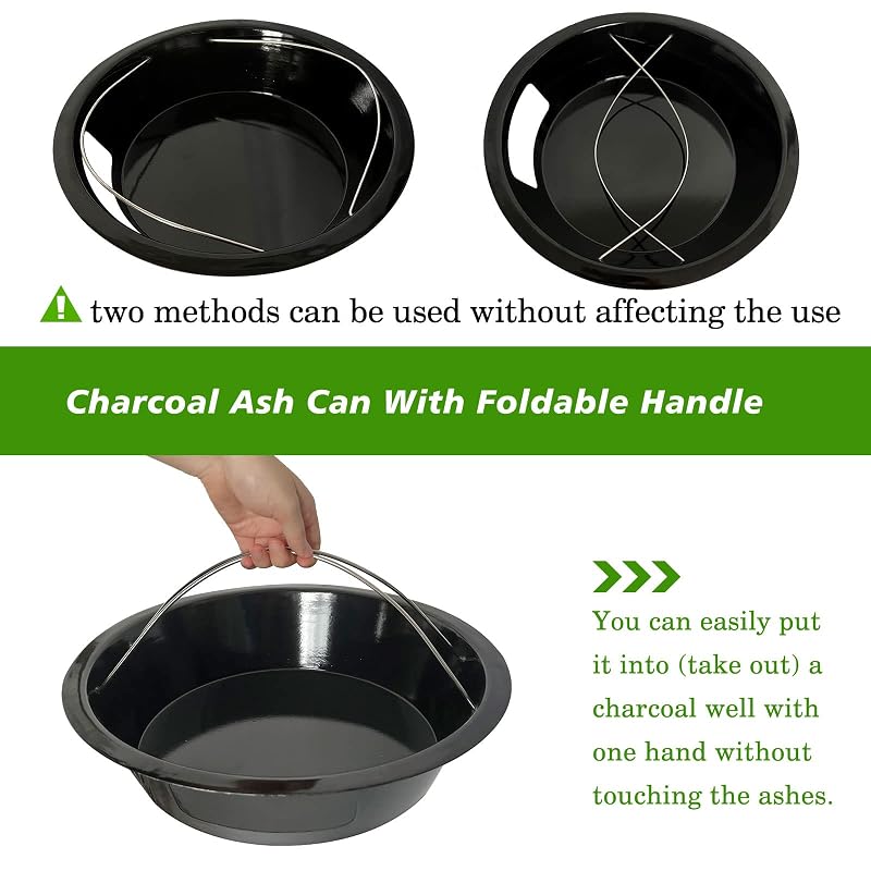 Ash Can with Folding Handle for XLarge Green Egg – Carbon Steel Enamel Coated Ash Pot