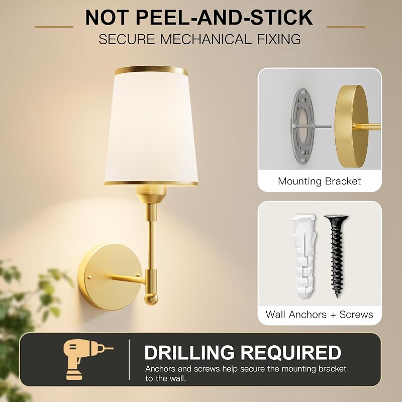 Gold Wall Sconces Set of Two - Battery Operated LED Wall Lighting (Variation: Gold)