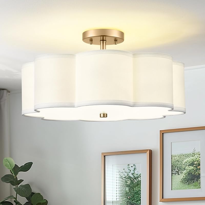 18" Gold Flower Shade Semi-Flush Mount Ceiling Light - 4x E26 Sockets