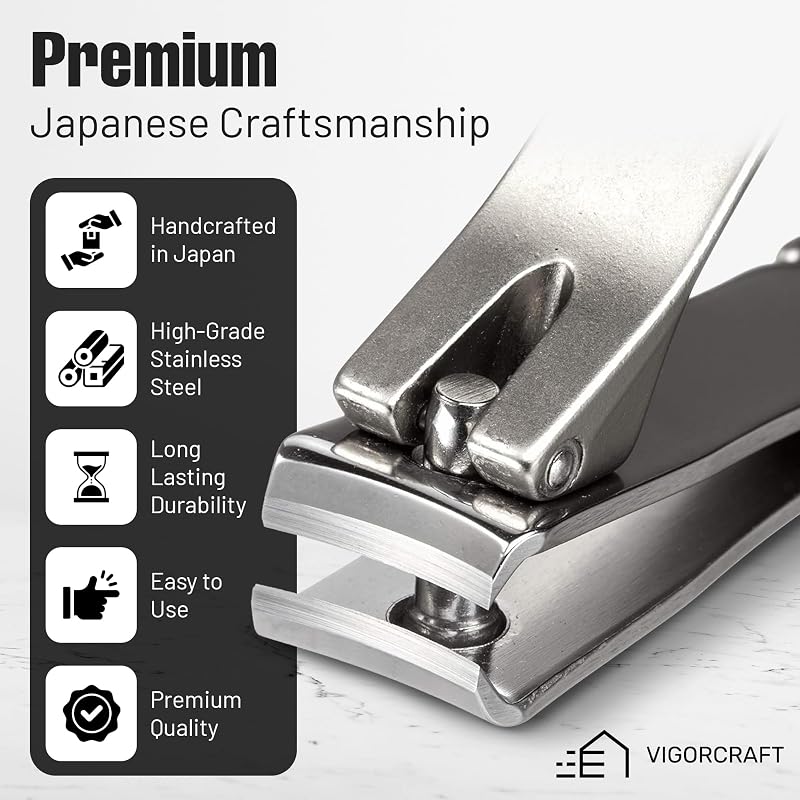 Japanese Stainless Steel Nail Clipper with Leatherette Case - Power L Variation
