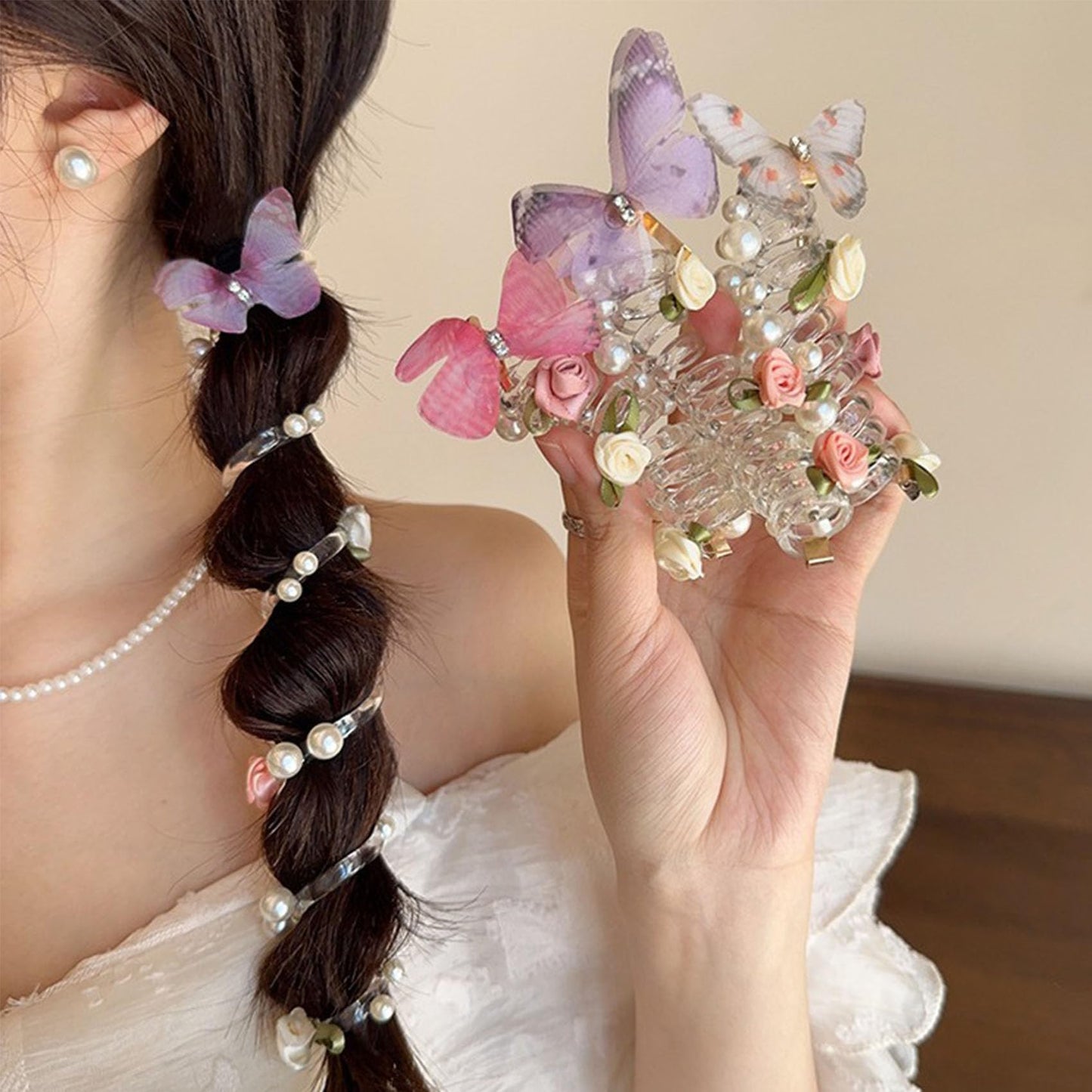 4 Pieces No Damage Soft Elastic Spiral Hair Ties, 2025 New Spiral Coils, Twisted Hair Wire Pony Hairwire, Twisted Hair Wire Pony Hairwire for Women, Phone Cord Hair Bands for Women & Girls (4 Pcs-B)