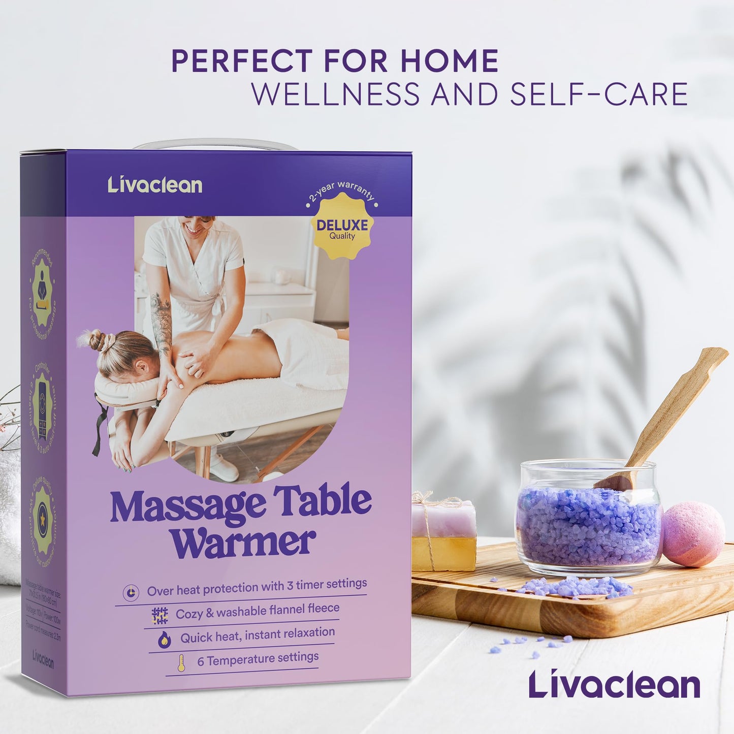 Livaclean Massage Table Warmer Heating Pad - 6 Temperature Settings - 71" x 31.5” - Soft Flannel Fleece Spa Bed Warmer - Electric Massage Table Heating Pad - 2 Year Replacement Guarantee