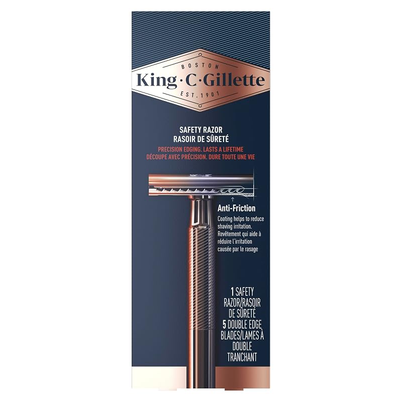 King C. Gillette Safety Razor with Chrome Plated Handle & 5 Platinum-Coated Double Edge Blades