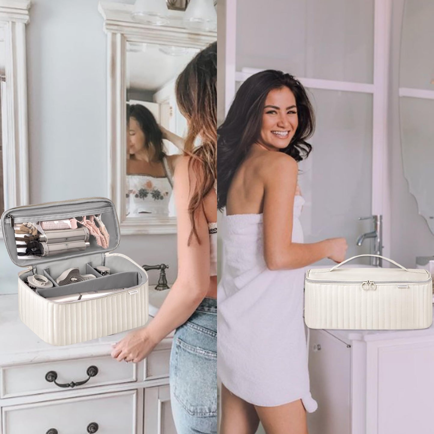 Lexeeco Travel Carrying Case for Hair Dryer Shark Flexstyle Dyson Airwrap Brush Hair Accessories Tools Storage Bag for Revlon Hairdryer Styler Organizer (Beige)