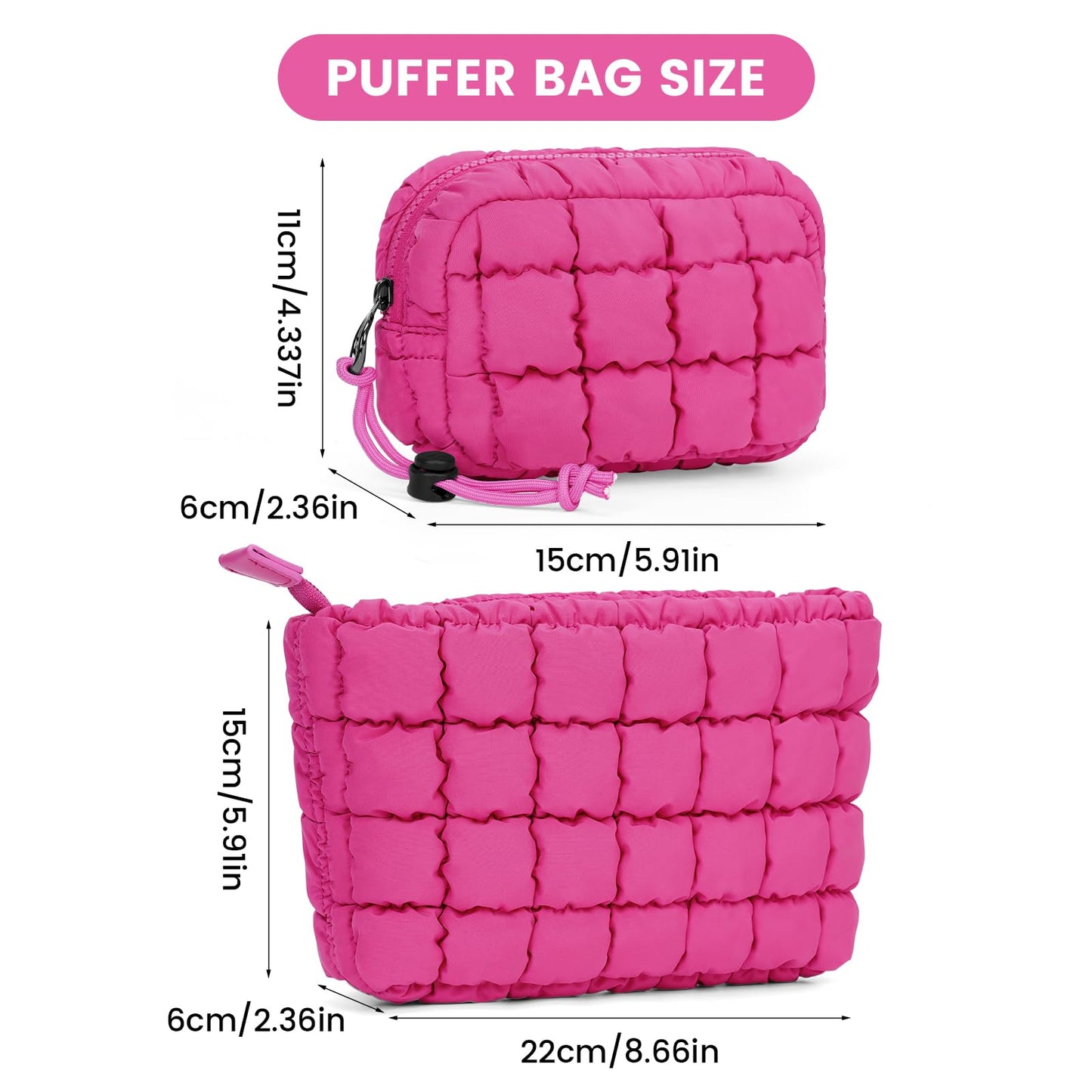 ANKICK Quilted Makeup Bag and Zip Card Pouch Key Chain Puffer Cosmetic Bag Travel Cute Makeup Bag Organizer Mini Coin Purse