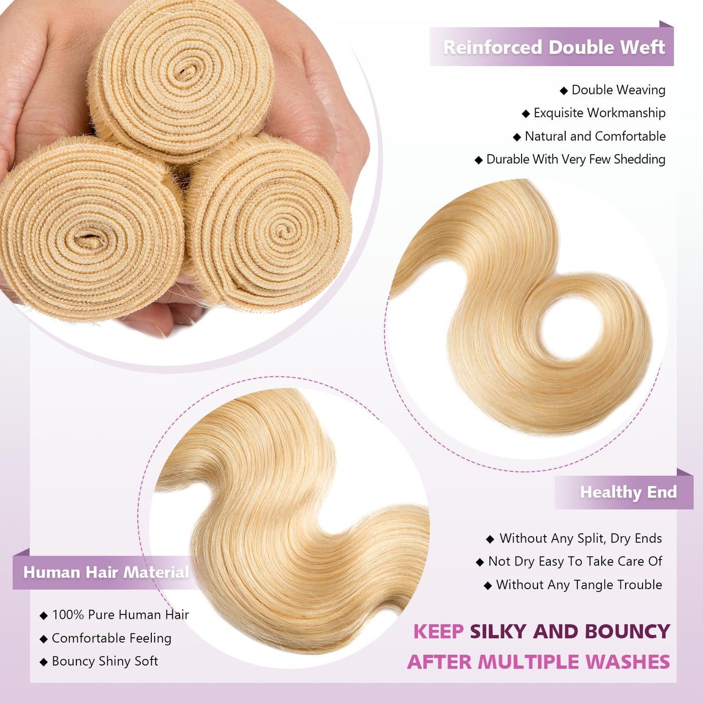 613 Blonde Bundles Human Hair Body Wave 28 30 32 Inch 100% Unprocessed Brailizn Virgin Human Hair 3 Bundles Body Wave Machine Double Weft 613 Bundle 300G