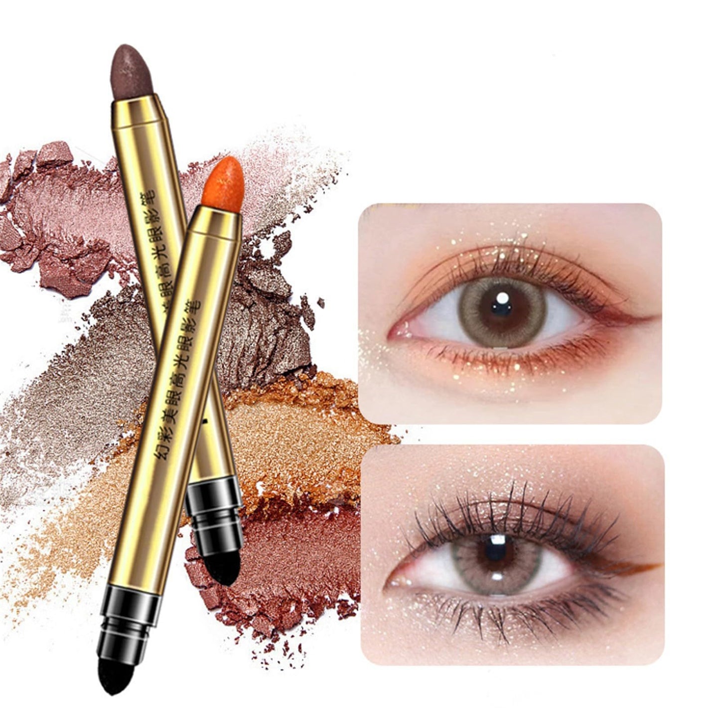 Double Ended Pearlescent Shadow Pen Shaping Silkworm Pen Brightening Highlighter Pen Contouring Stick To Smearing Novelty Makeup (E, One Size)