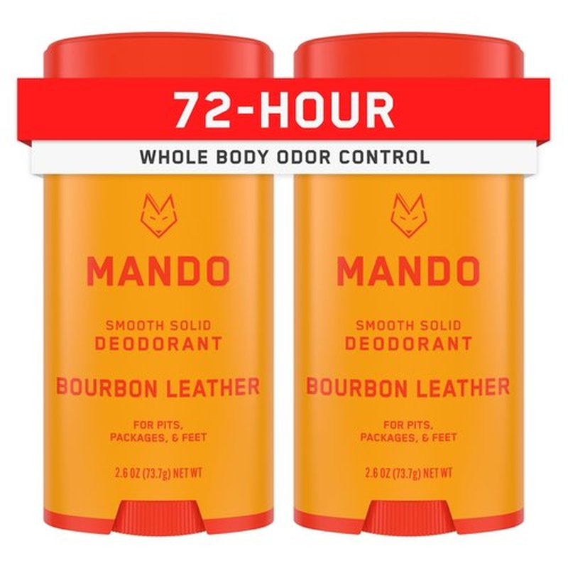 Mando Whole Body Deodorant For Men - Smooth Solid Stick - 72 Hour Odor Control - Aluminum Free, Baking Soda Free, Skin Safe - 2.6 Ounce (Pack of 2) - Bourbon Leather