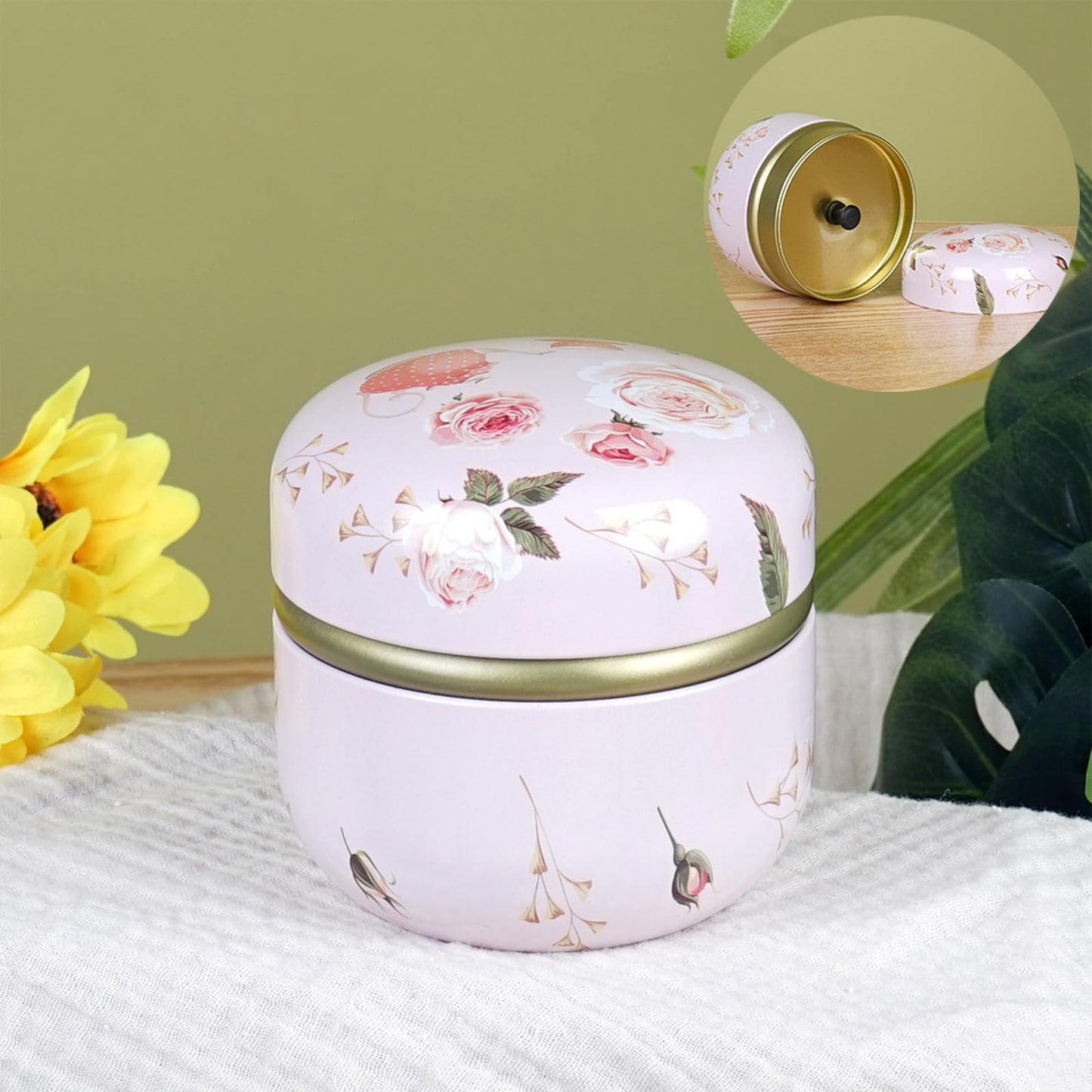 Qopoto Body Powder Puff and Container for Dusting Powder, Women Powder Puff and Powder Case for Bath and Travel (Romantic Flowers)