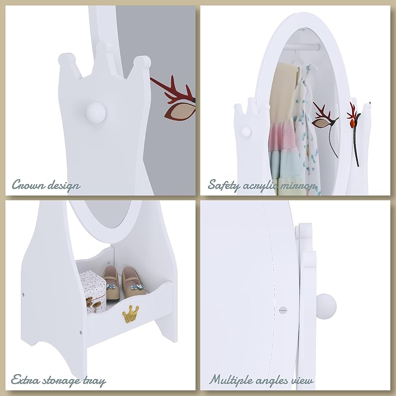 Crown-Themed Kids Floor Mirror with Adjustable Viewing Angle