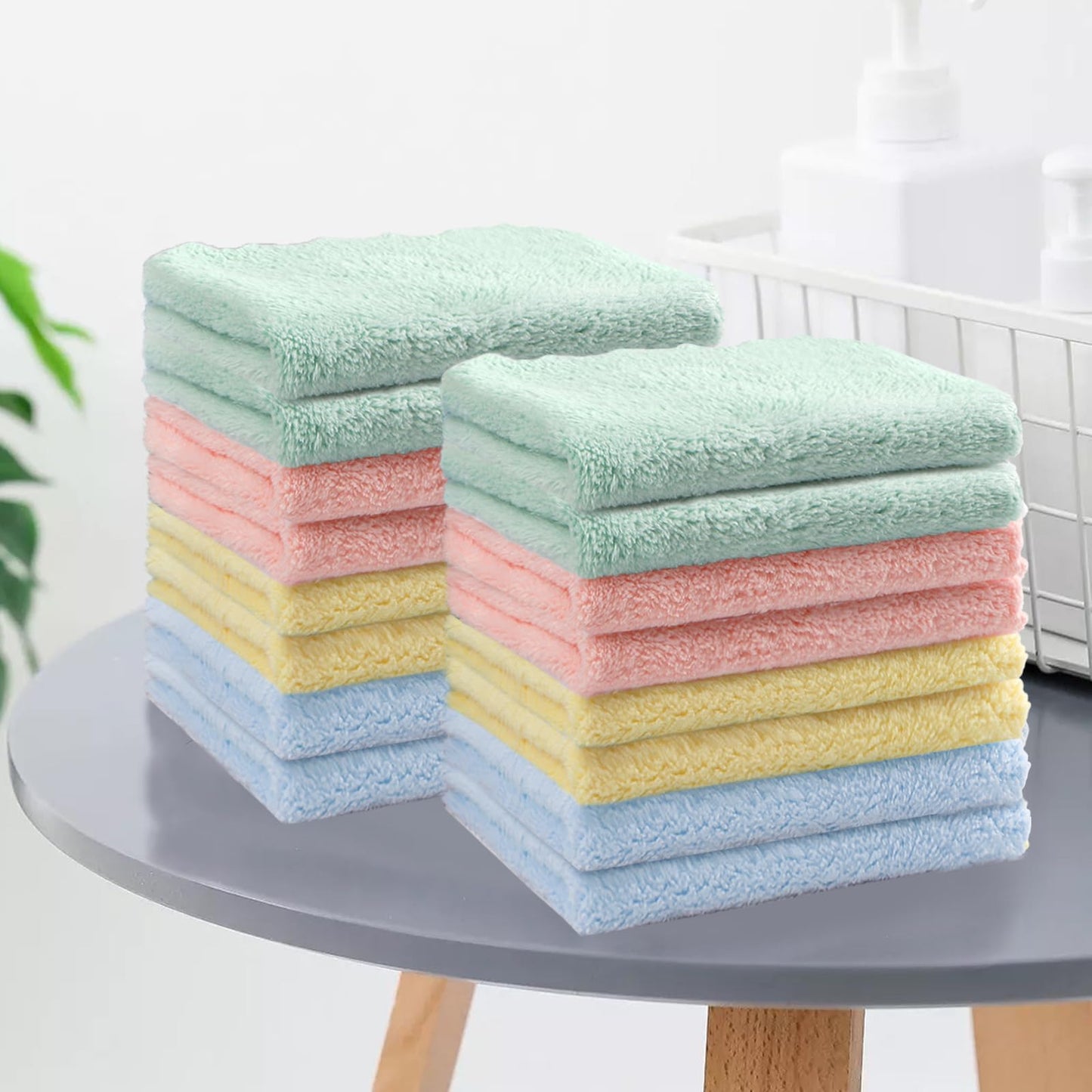 16 Pack Soft Coral Fleece Small Washcloths, 7x9 Inch Highly Absorbent Face Towel, Multi-Purpose Wash Cloths