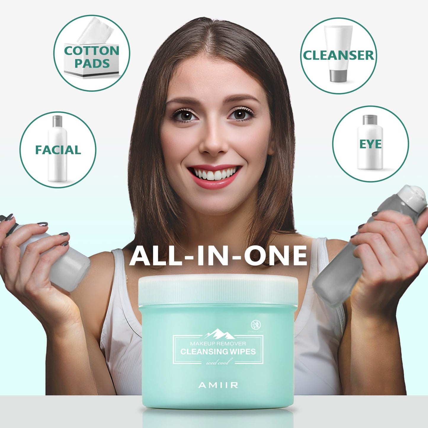 AMIIR 100's Jar Pre-Moistened Face Makeup Remover Wipes Sensitive Skin All-In-One Facial Cleansing Hydrating NO-DRY-OUT Gentle Alcohol-Free, 2 Jars