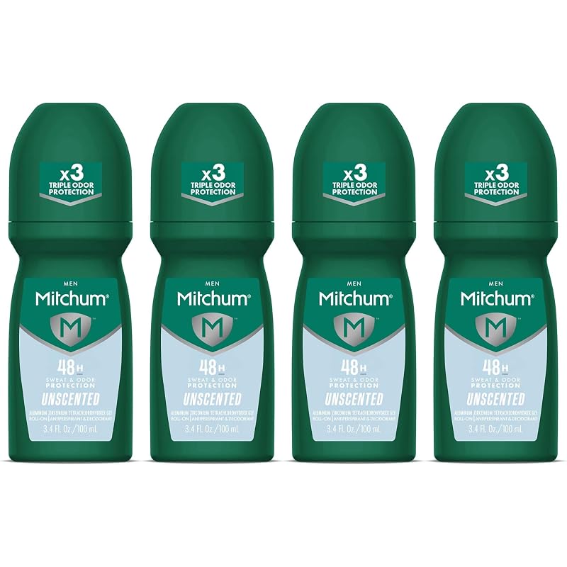 Mitchum Invisible Anti-Perspirant & Deodorant Roll-On Unscented 3.4 oz – Pack of 4