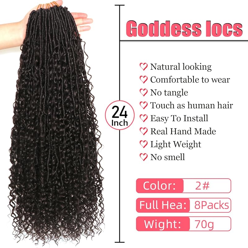 24 Inch Goddess Locs Crochet Hair - 8 Packs, Pre-Looped Soft Boho Faux Locs 2# Variation