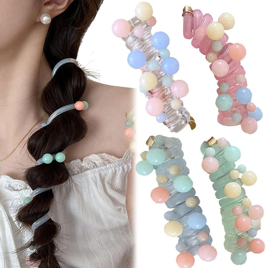 No Damage Soft Elastic Spiral Hair Ties, Subsistenceed 4PCS Spiral Coils, Colorful Telephone Cord Scrunchies for Ponytails, For Thick Hair Ponytail Holders Accessories for Women Girls(4Pcs-D)