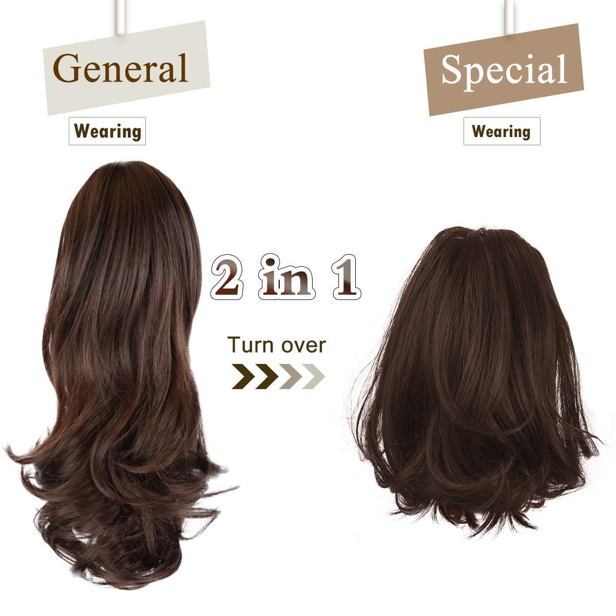 Sofeiyan 13" Ponytail Extension Long Curly Ponytail Clip in Claw Hair Extension Natural Looking Synthetic Hairpiece for Women, Dark Brown