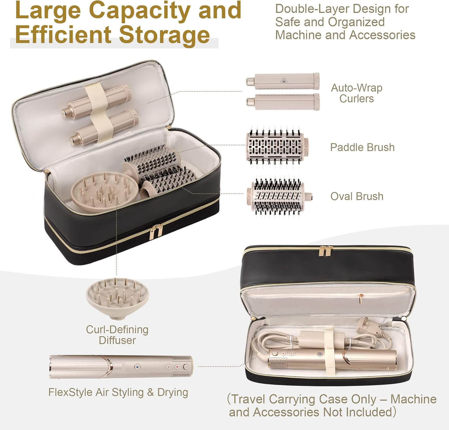 Dyson Airwrap Travel Case - Double-Layer Storage Bag for Shark Hair Dryer & Attachments
